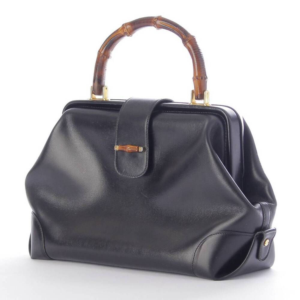 Gucci Leather Doctors Bamboo Bag Black enticity Handbag